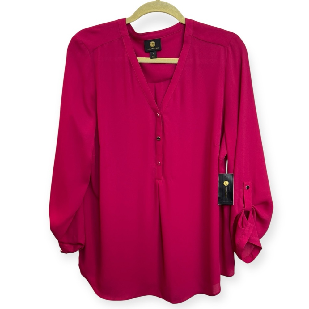 JM Collection‎ Vibrant Pink Blouse L *257